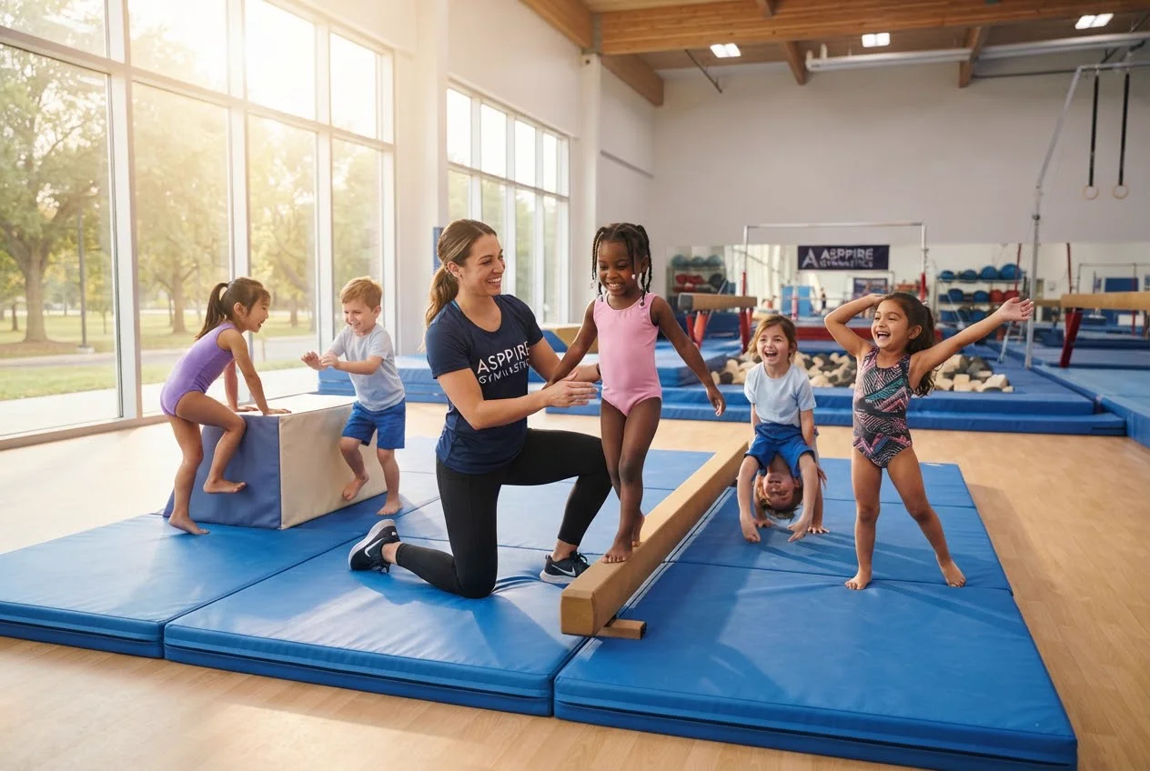 Children in gymnastics class in Petaling Jaya with instructor